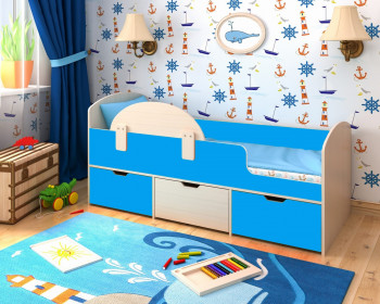 Кровать Малыш-мини с бортиком Дуб молочный/Голубой в Керамкомбинате - keramkombinat.mebel54.com | фото
