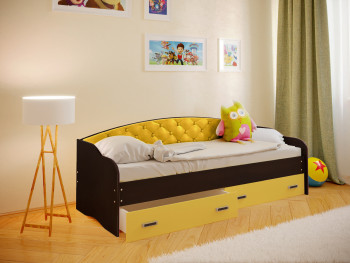 Кровать Софа-7 с мягкой спинкой (800х1900) Венге/Желтый в Керамкомбинате - keramkombinat.mebel54.com | фото