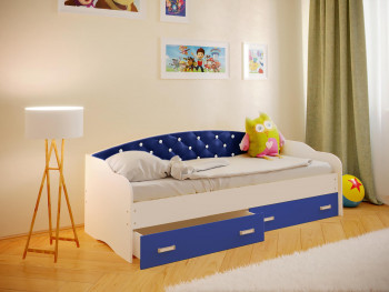 Кровать Софа-7 с мягкой спинкой со стразами (800х1900) Белый/Синий в Керамкомбинате - keramkombinat.mebel54.com | фото