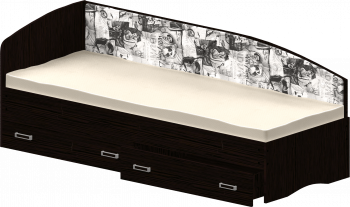 Кровать Софа-9 с мягкой спинкой с рисунком Милана (900х2000) Венге в Керамкомбинате - keramkombinat.mebel54.com | фото