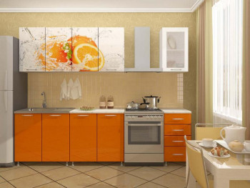 Кухонный гарнитур 1,6м Апельсин (Белый/Оранжевый металлик/Фотопечать апельсин) в Керамкомбинате - keramkombinat.mebel54.com | фото
