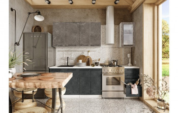 Кухонный гарнитур Нувель 1800мм белый/бетон коричневый/бетон черный в Керамкомбинате - keramkombinat.mebel54.com | фото