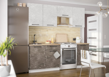 Кухонный гарнитур Нувель 2100мм белый/бетон коричневый в Керамкомбинате - keramkombinat.mebel54.com | фото