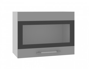 Норд ШВГС 600 Шкаф верхний горизонтальный со стеклом (Софт черный/корпус Белый) в Керамкомбинате - keramkombinat.mebel54.com | фото
