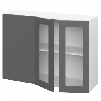 Норд ШВУПС 1000 Шкаф верхний угловой со стеклом (Софт черный/корпус Белый) в Керамкомбинате - keramkombinat.mebel54.com | фото